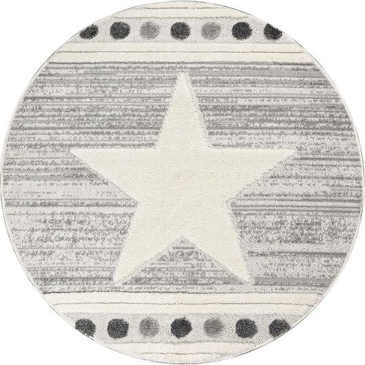 Παιδικό Χαλί Στρογγυλό Beauty Home 9559 Loop Art Αστέρια 160cmx160cm Γκρι / Λευκό