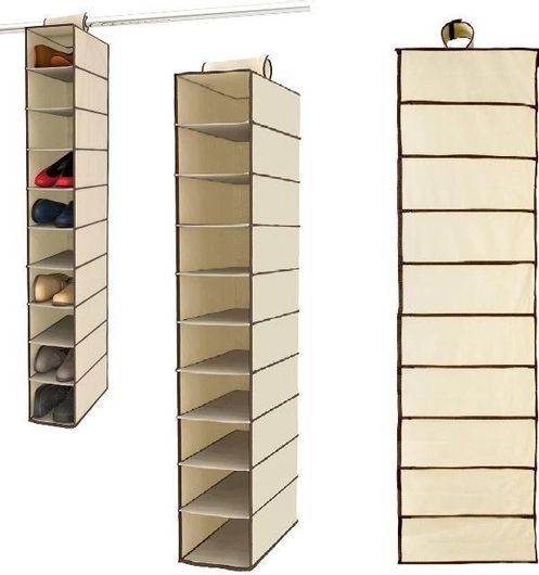 Θήκη Αποθήκευσης για Παπούτσια Κρεμαστή Υφασμάτινη Μπεζ 30x15x120cm