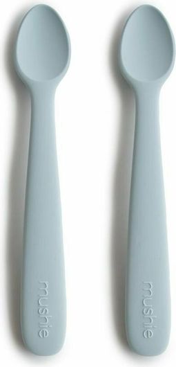 Βρεφικό Σετ με Κουτάλια Mushie από Σιλικόνη Powder Blue 2τμχ