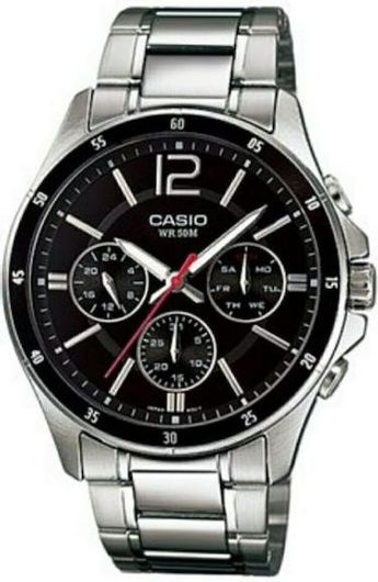 Ανδρικό Ρολόι Casio MTP-1374D-1AVDF με Μεταλλικό Μπρασελέ Ασημί