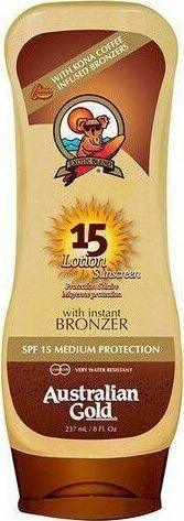 Αντηλιακή Λοσιόν Σώματος Australian Gold Instant Bronzer Αδιάβροχη SPF15 237ml
