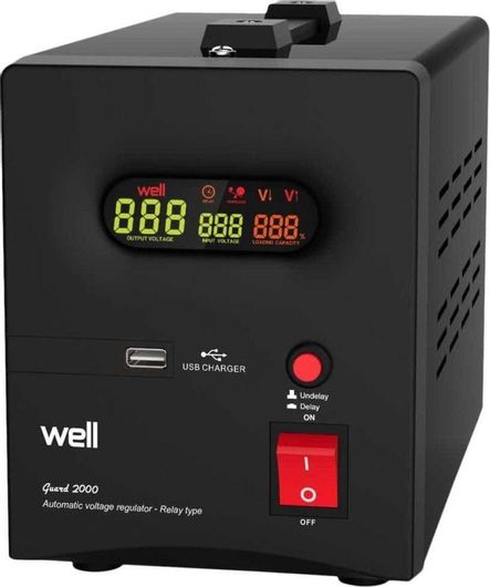 Σταθεροποιητής Τάσης Well AVR-2000VA Relay με 2 Πρίζες Ρεύματος