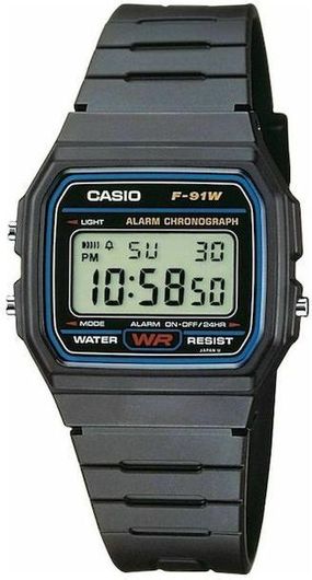 Ανδρικό Ρολόι Casio F-91W-1YEF με Λουράκι από Καουτσούκ Μαύρο