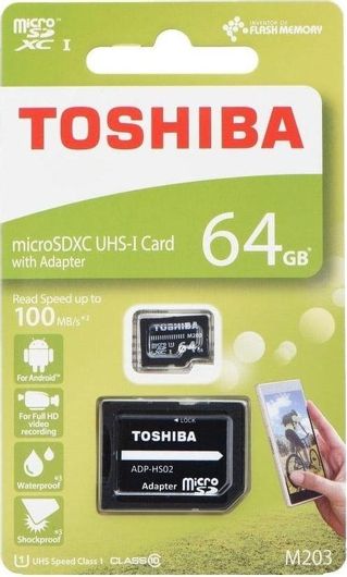 Κάρτα Μνήμης Toshiba M203 microSDXC 64GB Class 10 U1 UHS-I με αντάπτορα