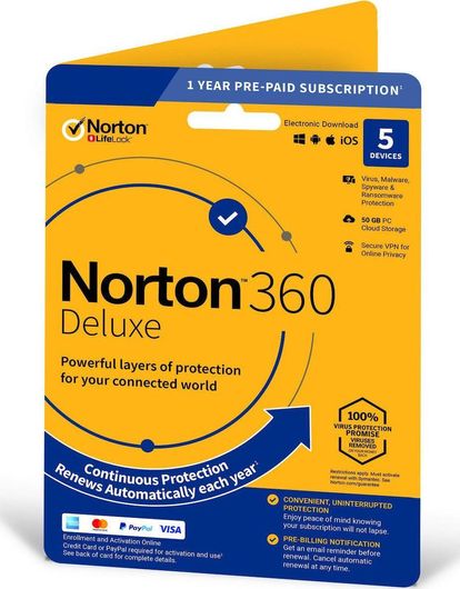 Antivirus Security Norton 360 Deluxe για 5 Συσκευές & 1 Έτος Χρήσης Ηλεκτρονική Άδεια