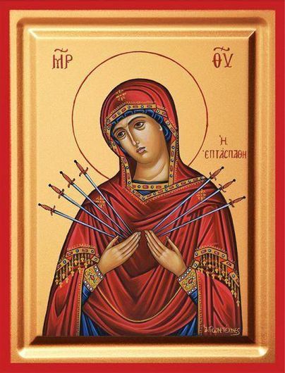 Εικόνα Παναγία η Επτάσπαθη Μεταξοτυπία σε Ξύλο 9.5x12.5cm