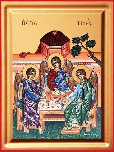 Εικόνα Η Αγία Τριάς / Η Φιλοξενία Του Αβραάμ Μεταξοτυπία σε Ξύλο 24x30cm
