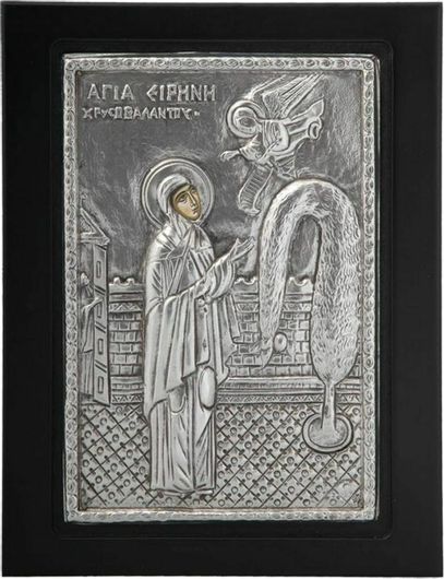 Εικόνα Η Αγία Ειρήνη Χρυσοβαλάντου 106 Ξύλινη με Επικάλυψη από Φύλλο Ασήμι 925 30x40cm