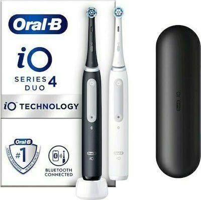 Ηλεκτρική Οδοντόβουρτσα Oral-B iO Series 4 Duo με Χρονομετρητή & Αισθητήρα Πίεσης 2τμχ Μαύρο / Λευκό