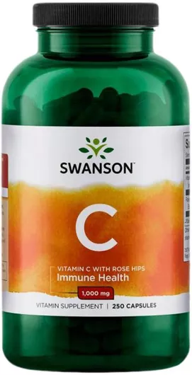 Swanson Vitamin C with Rose Hips Βιταμίνη για Ενίσχυση του Ανοσοποιητικού, τo Δέρμα & Αντιοξειδωτική δράση 1000mg 250 κάψουλες