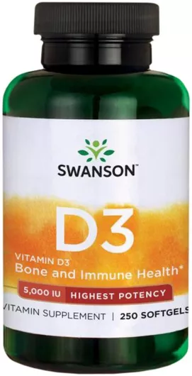 Swanson Vitamin D3 Βιταμίνη για Ενίσχυση του Ανοσοποιητικού & την Υγεία των Οστών 5000iu 250 μαλακές κάψουλες