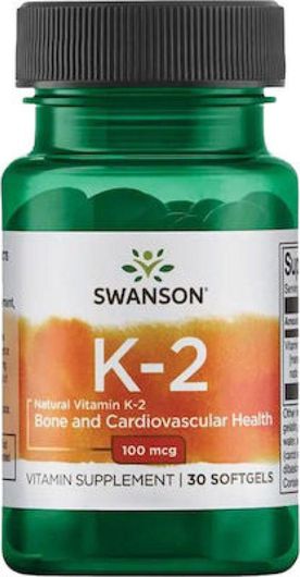 Swanson K2 Βιταμίνη 100mcg 30 Μαλακές Κάψουλες