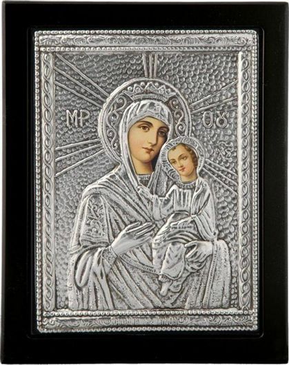 Εικόνα Παναγία Της Τήνου 105 Ξύλινη με Επικάλυψη από Φύλλο Ασήμι 925 23x28cm