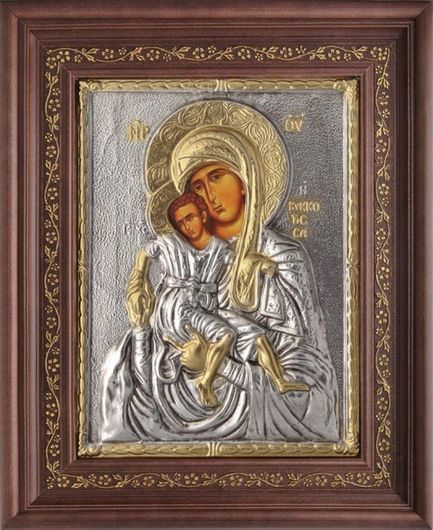 Εικόνα Παναγία Του Κύκκου 1000 με Επικάλυψη από Φύλλο Ασήμι 925 & Τοπικό Επιχρύσωμα 35x43cm