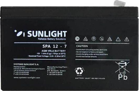 Μπαταρία UPS SunLight SPA 12-7 με Χωρητικότητα 7Ah και Τάση 12V
