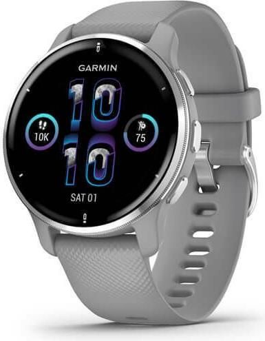 Garmin Venu 2 Plus Stainless Steel 43mm Αδιάβροχο Smartwatch με Παλμογράφο Silver Stainless Steel Bezel With Powder Grey Case And Silicone Band
