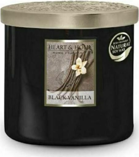 Αρωματικό Κερί Σόγιας Heart & Home 276260338 Βάζο Μαύρο Βανίλια με Διπλό Φυτίλι 230gr Μαύρο