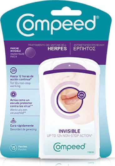 Αόρατα Επιθέματα Επιχείλιου Έρπη Compeed Invisible Cold Sore Patch 15τμχ