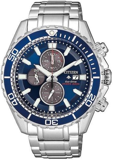 Ανδρικό Ρολόι Citizen Promaster Marine Χρονογράφος Eco - Drive με Μεταλλικό Μπρασελέ Ασημί