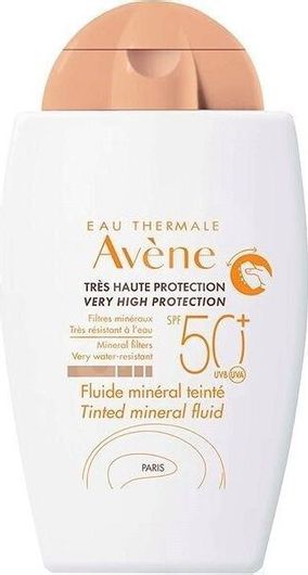 Αντηλιακό Προσώπου Eau Thermale Avène Fluide Mineral Teinte Mineral Αδιάβροχη Κρέμα SPF50 με Χρώμα 40ml