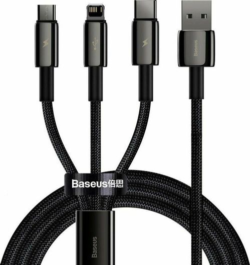 Καλώδιο Baseus Tungsten Gold Braided USB σε Type-C σε Lightning σε micro USB 3.5A 1.5m Μαύρο