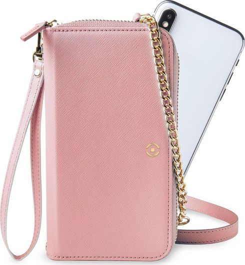 Universal Θήκη Celly Book Case / Sock & Pouch με Λουράκι έως 6.5" Δερματίνη Ροζ