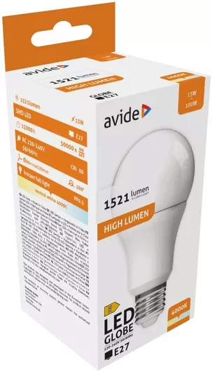 Avide ABG27NW-13W-AP Λάμπα LED 13W 120mm για Ντουί E27 και Σχήμα A60 Φυσικό Λευκό 521lm