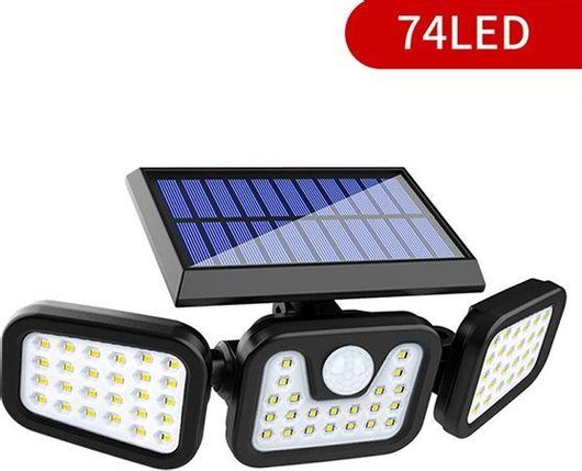 Προβολέας LED TY-FL-1725A Ηλιακός IP44 Ισχύος 7W με Αισθητήρα Κίνησης Τριπλός Μαύρο 