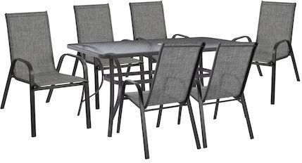 Σετ Τραπεζαρίας Εξωτερικού Χώρου 7τμχ Γκρι