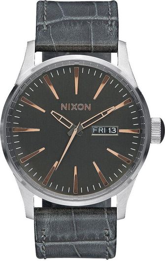 Ανδρικό Ρολόι Nixon A105-2145-00 με Δερμάτινο Λουράκι Γκρι