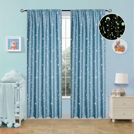 Παιδική Κουρτίνα Beauty Home Συσκότισης Φωσφοριζέ με Τρέσα 140x270cm Γαλάζιο