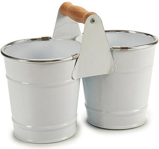 Ibergarden Γλάστρα Διπλή με Χερούλι 10.3x20cm Λευκό / Ασημί 