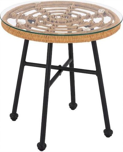 Τραπέζι Κήπου / Βεράντας HomeMarkt για Μικρούς Εξωτερικούς Χώρους Μεταλλικό με Γυάλινη Επιφάνεια Μπεζ 48.5x48.5x51cm