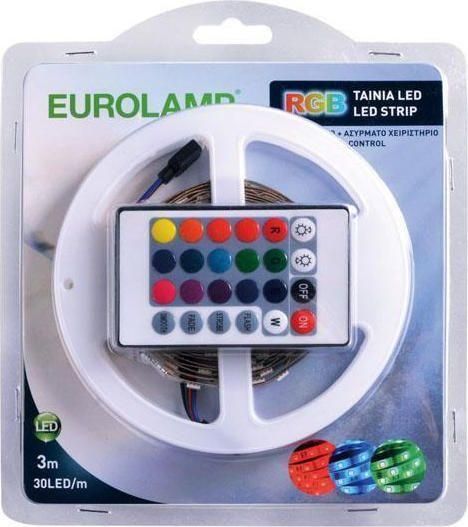 Ταινία LED Eurolamp Τροφοδοσίας 12V RGB Μήκους 3m & 30 LED ανά Μέτρο Σετ με Τηλεχειριστήριο & Τροφοδοτικό Τύπου SMD5050