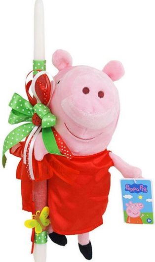 Πασχαλινή Λαμπάδα Χειροποίητη Peppa Pig Κόκκινο Σατέν Φόρεμα Λούτρινο 20cm