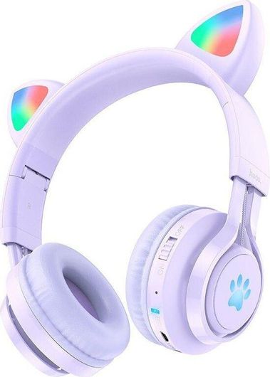 Headphones Hoco W39 Ασύρματα/Ενσύρματα Over Ear Παιδικά Ακουστικά με 10 ώρες Λειτουργίας Μοβ