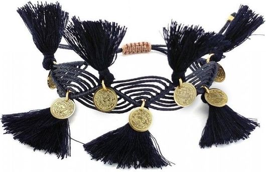 Γυναικείο Βραχιόλι Irene Hussein IH558 με Φούντες & Φλουριά Μαύρο