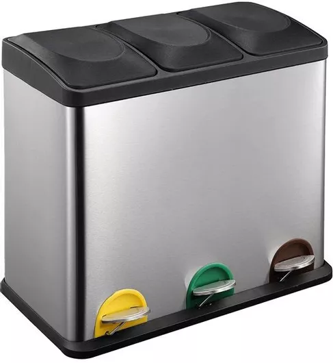 Κάδος Ανακύκλωσης Sidirela Μεταλλικός με Πεντάλ 3x12lt Inox