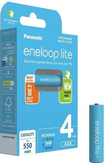 Επαναφορτιζόμενες Μπαταρίες Panasonic Eneloop Lite AAA Ni-MH 550mAh 1.2V 4τμχ