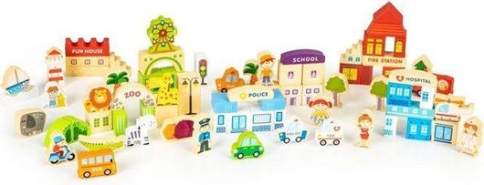 Τουβλάκια Ecotoys Ξύλινα Zoo Εκπαιδευτικά για 2+ Ετών 120τμχ
