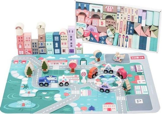 Τουβλάκια Ecotoys Πόλη Ξύλινα για 3+ Ετών 115τμχ