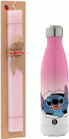 Πασχαλινή Λαμπάδα Stitch Hello!!! Σετ με Θερμός Inox 500ml Αρωματική Ροζ