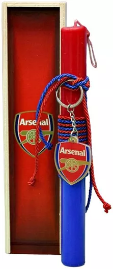 Πασχαλινή Λαμπάδα Gerakis 24Δ004 Ποδόσφαιρο Arsenal Μπρελόκ Σετ με Ξύλινο Κουτί 28x7x5cm Κόκκινο / Μπλε