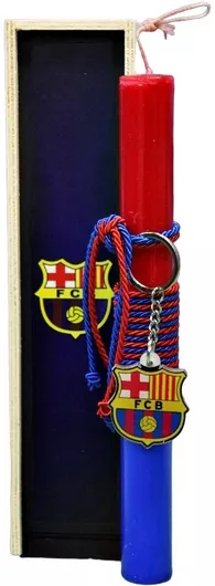 Πασχαλινή Λαμπάδα Gerakis 24Δ005 Ποδόσφαιρο Bar Μπρελόκ Σετ με Ξύλινο Κουτί 28x7x5cm Κόκκινο / Μπλε