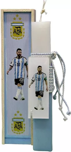 Πασχαλινή Λαμπάδα Gerakis 24Δ007 Ποδόσφαιρο Messi Σετ με Ξύλινο Κουτί 28x7x5cm Λευκό / Γαλάζιο