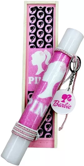 Πασχαλινή Λαμπάδα Gerakis 24Δ022 Μπρελόκ Barbie Σετ με Ξύλινο Κουτί 28x7x5cm Λευκό / Ροζ