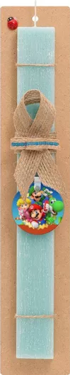 Πασχαλινή Λαμπάδα Super Mario And Friends Αρωματική Πλακέ Σετ με Ξύλινο Μπρελόκ Τιρκουάζ