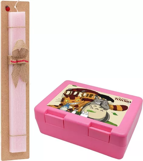 Πασχαλινή Λαμπάδα Koupakoupa Totoro and Cat Αρωματική Πλακέ Σετ με Παιδικό Δοχείο Κολατσιού Ροζ