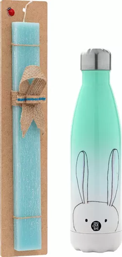 Πασχαλινή Λαμπάδα Ο Λαγός του Πάσχα Σετ με Θερμός Inox 500ml Αρωματική Τιρκουάζ