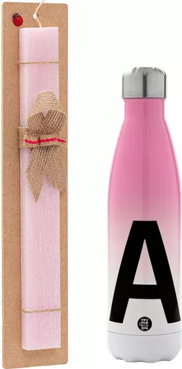 Πασχαλινή Λαμπάδα Μονόγραμμα Σετ με Θερμός Inox 500ml Αρωματική Ροζ